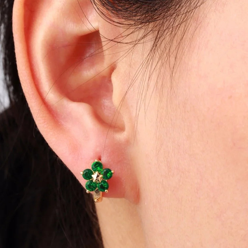 Star & Flower CZ Huggie Earrings | Anti-Allergic Gold-Plated