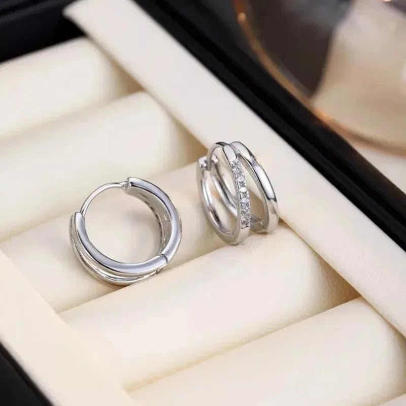 Double Circle CZ Hoop Earrings | Stainless Steel
