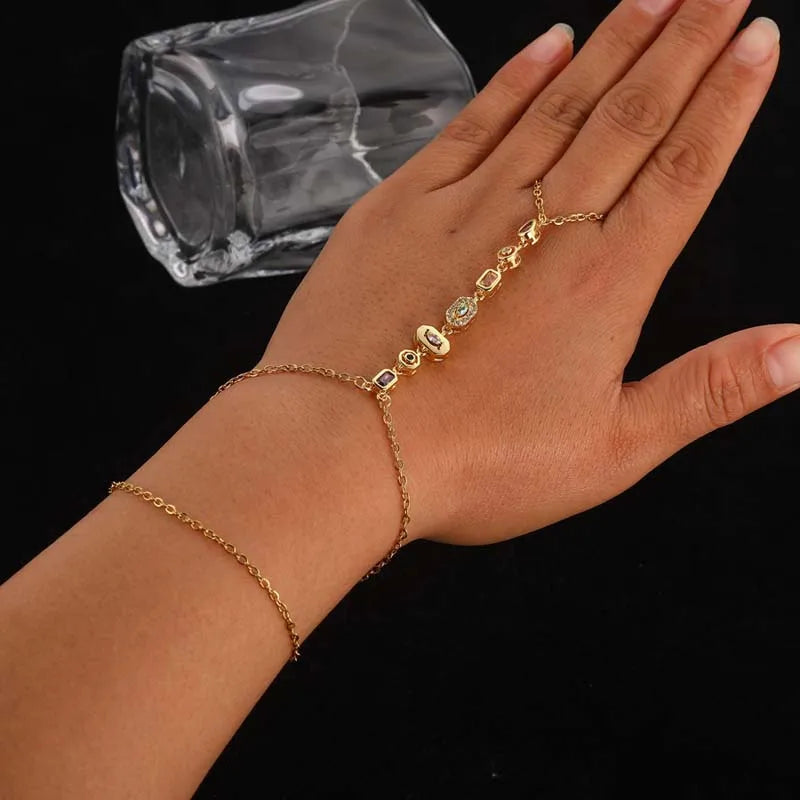 Crystal Water Drop Hand Chain Bracelet | Gold-Plated