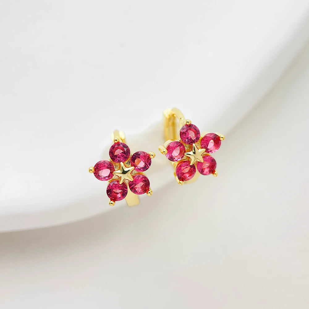 Star & Flower CZ Huggie Earrings | Anti-Allergic Gold-Plated