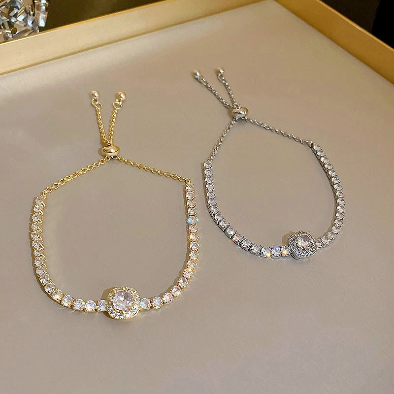 CZ Rhinestone Adjustable Chain Bracelet | 18K Gold-Plated