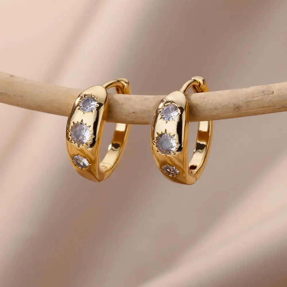 Zircon Circle Drop Earrings | Gold-Plated Stainless Steel