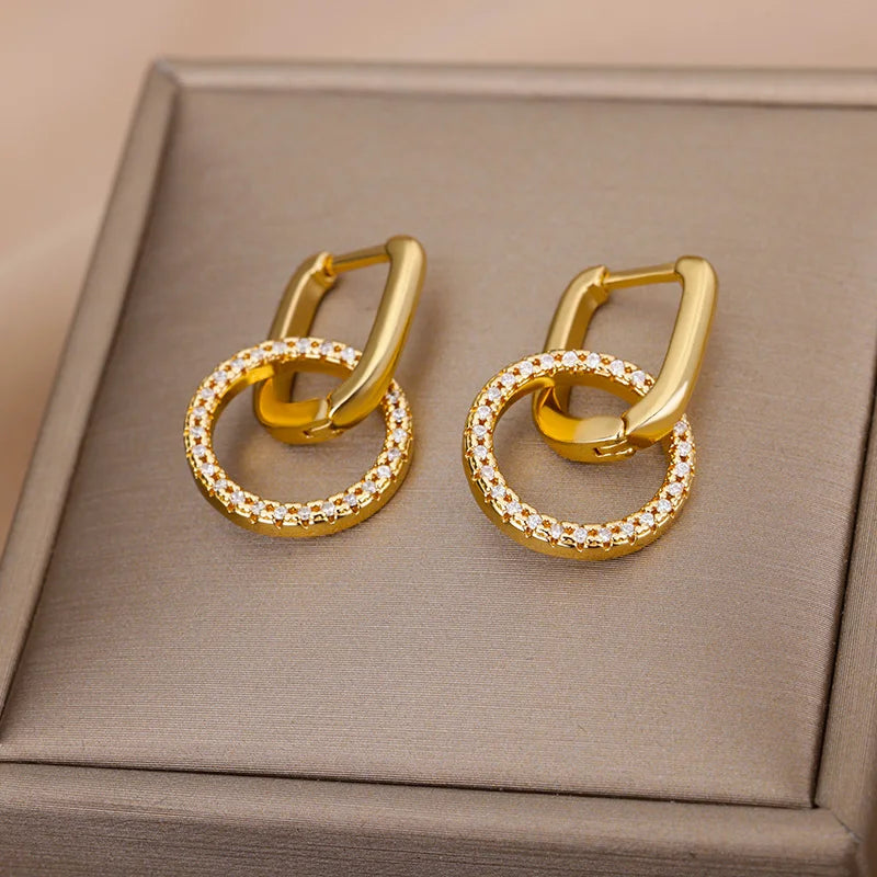 Zircon Circle Drop Earrings | Gold-Plated Stainless Steel