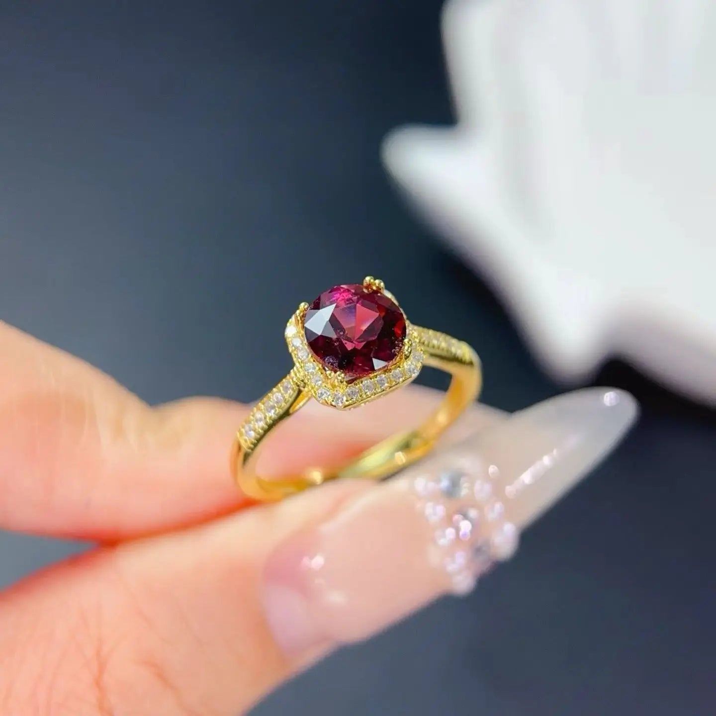 Natural Garnet Ring | 1ct 925 Silver, 18K Gold-Plated