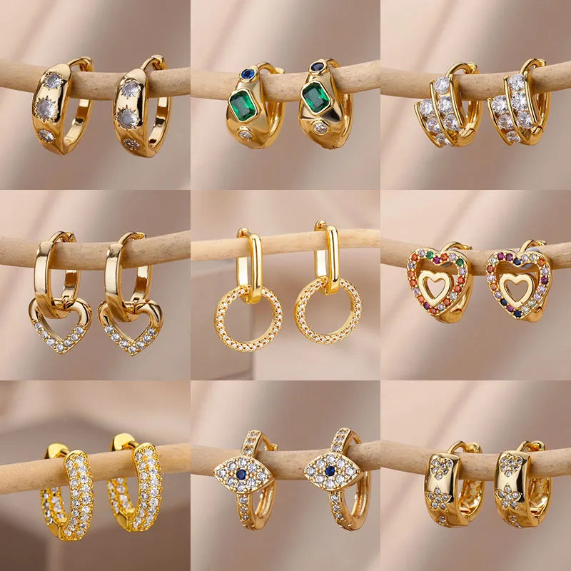 Zircon Circle Drop Earrings | Gold-Plated Stainless Steel