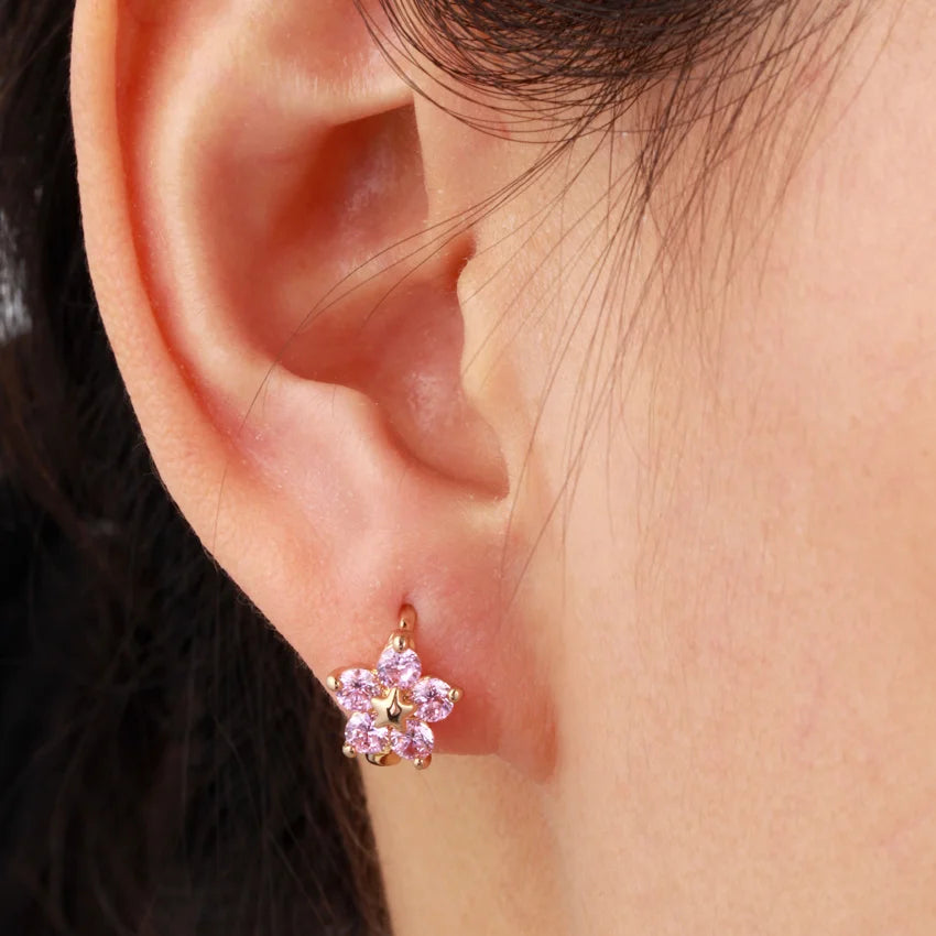 Star & Flower CZ Huggie Earrings | Anti-Allergic Gold-Plated