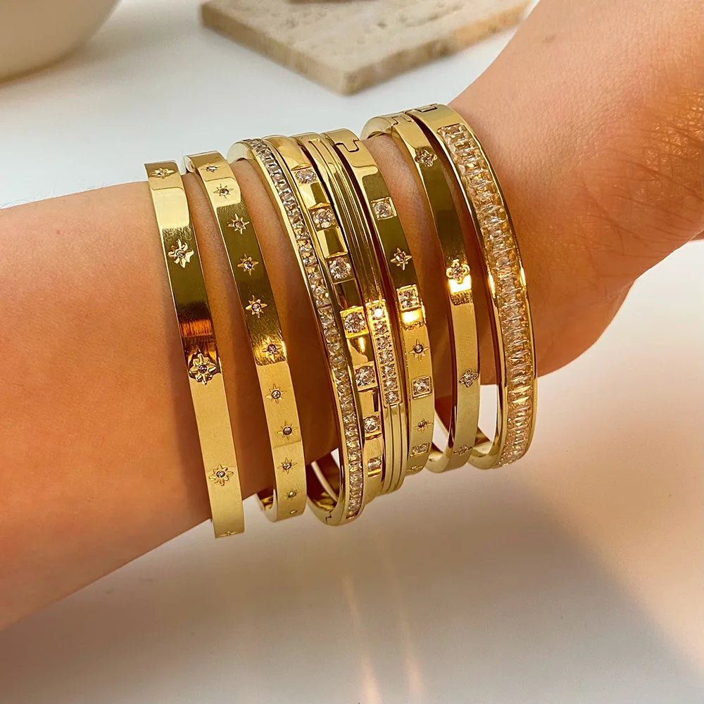 Cubic Zirconia Bangle | Waterproof Stainless Steel