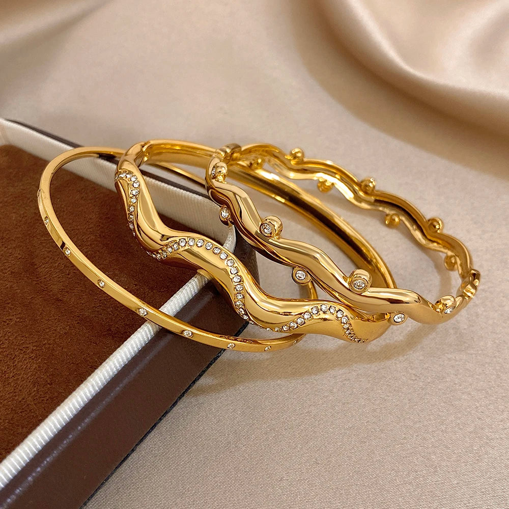 Wavy Open Bangle | Stainless Steel Cuff