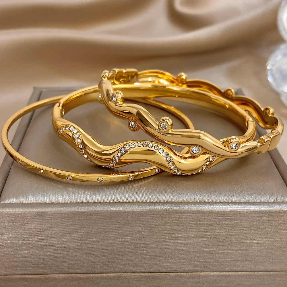 Wavy Open Bangle | Stainless Steel Cuff