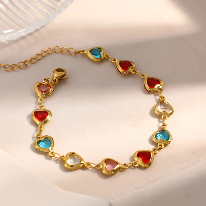 Heart Charm Zircon Anklet | 18K Gold-Plated Waterproof