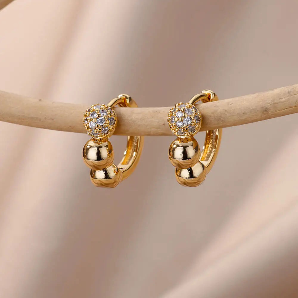 Zircon Circle Drop Earrings | Gold-Plated Stainless Steel