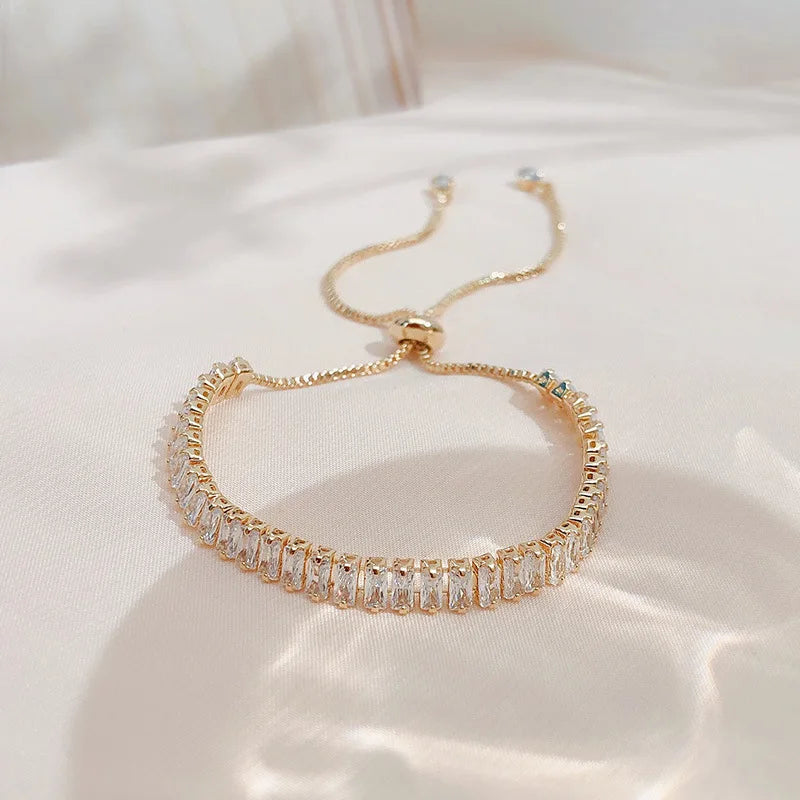 CZ Rhinestone Adjustable Chain Bracelet | 18K Gold-Plated