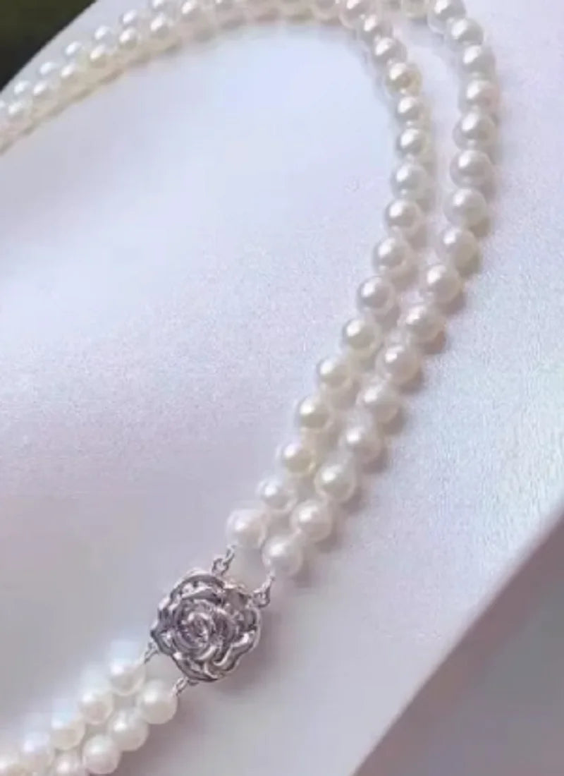 Double-Row Pearl Necklace | AAA 8-9mm White Pearls