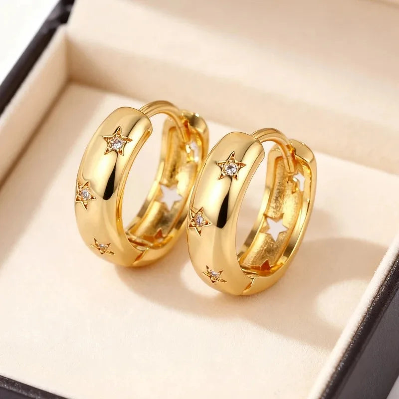 Star Zircon Hoop Earrings | Stainless Steel Multi-Style