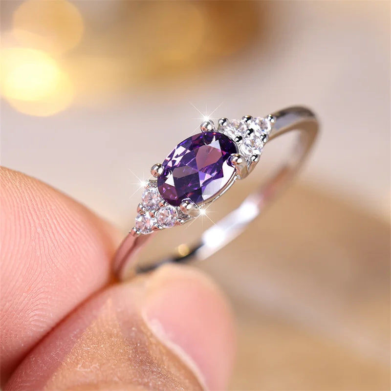 Oval Zircon Stacking Ring | Minimalist 925 Silver