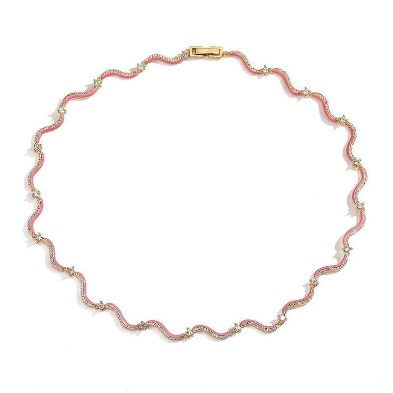 Enamel Wave Chain Jewelry Set | 18K Gold-Plated Brass