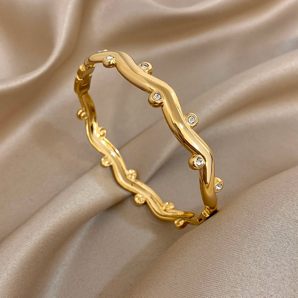 Wavy Open Bangle | Stainless Steel Cuff