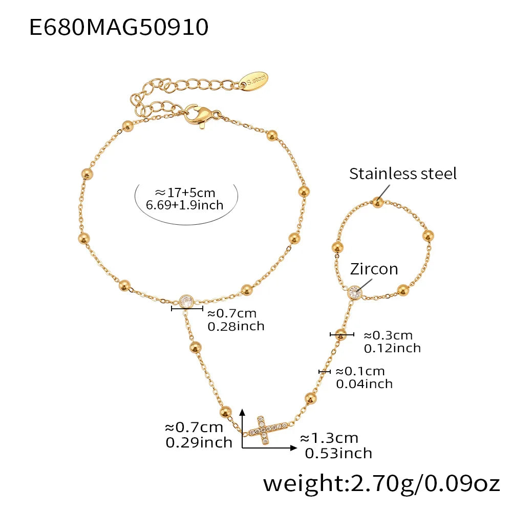 Dainty CZ Hand Chain Bracelet | 18K Gold-Plated Stainless Steel