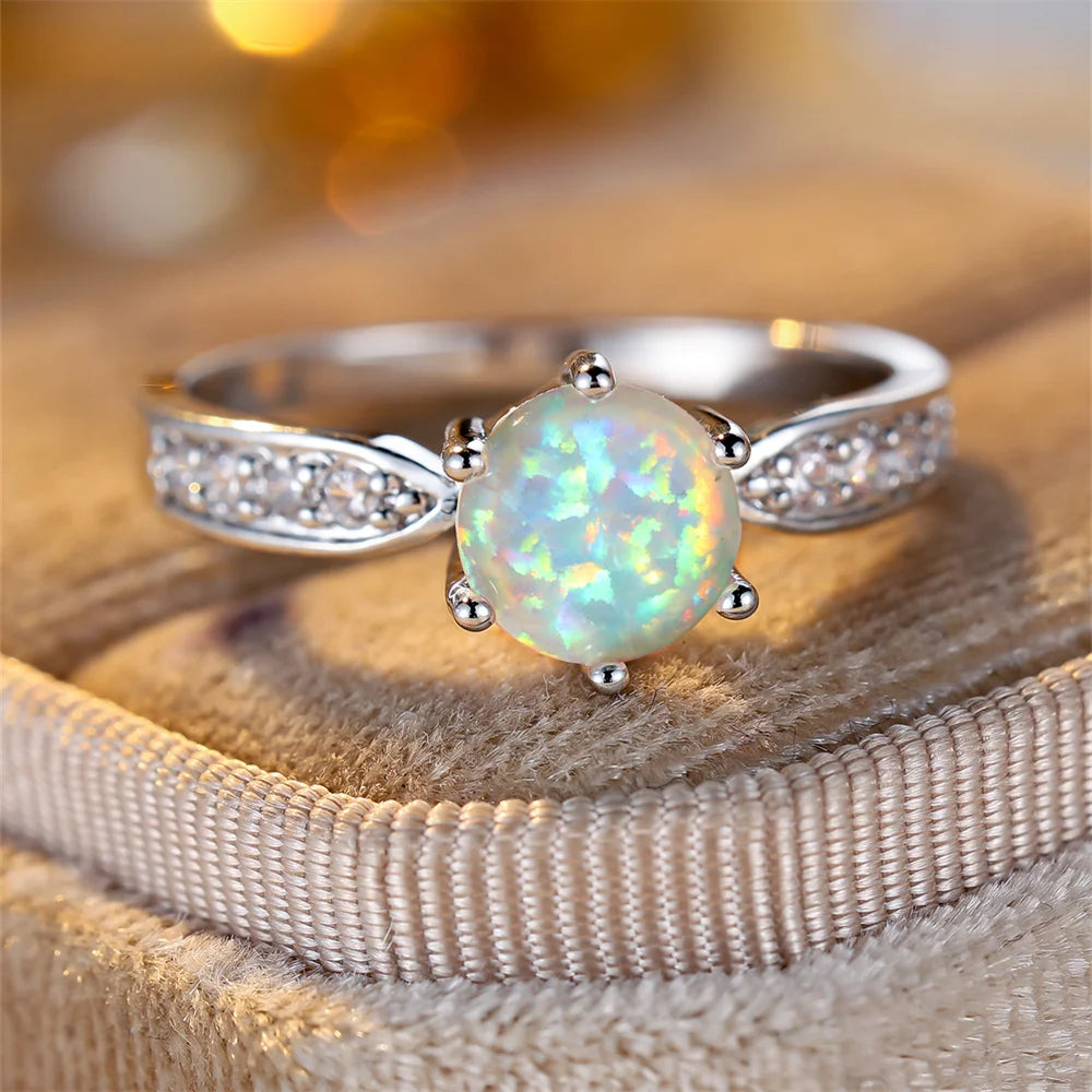 Six-Claw Opal Birthstone Ring | 925 Silver