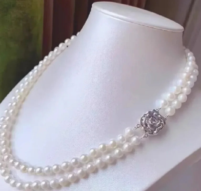 Double-Row Pearl Necklace | AAA 8-9mm White Pearls