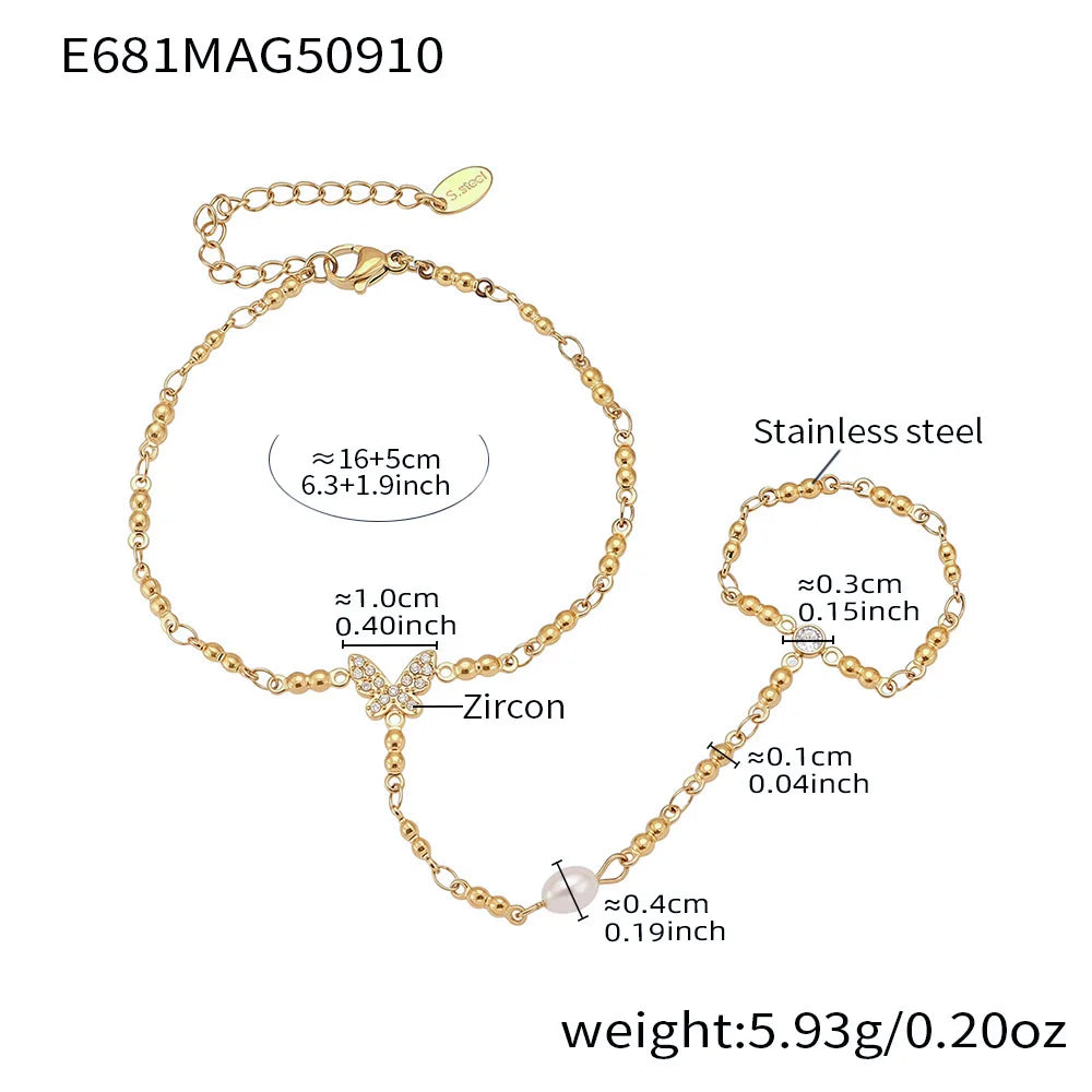 Dainty CZ Hand Chain Bracelet | 18K Gold-Plated Stainless Steel