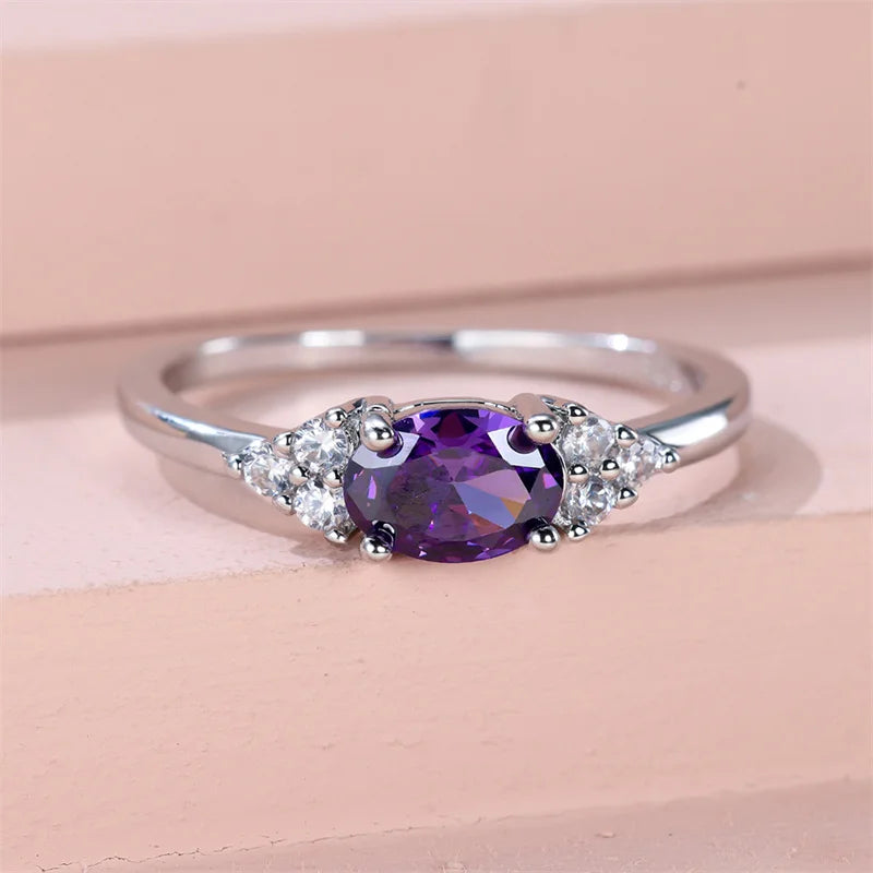 Oval Zircon Stacking Ring | Minimalist 925 Silver