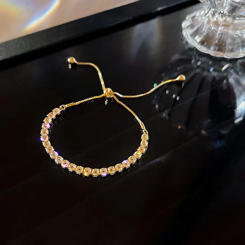 CZ Rhinestone Adjustable Chain Bracelet | 18K Gold-Plated