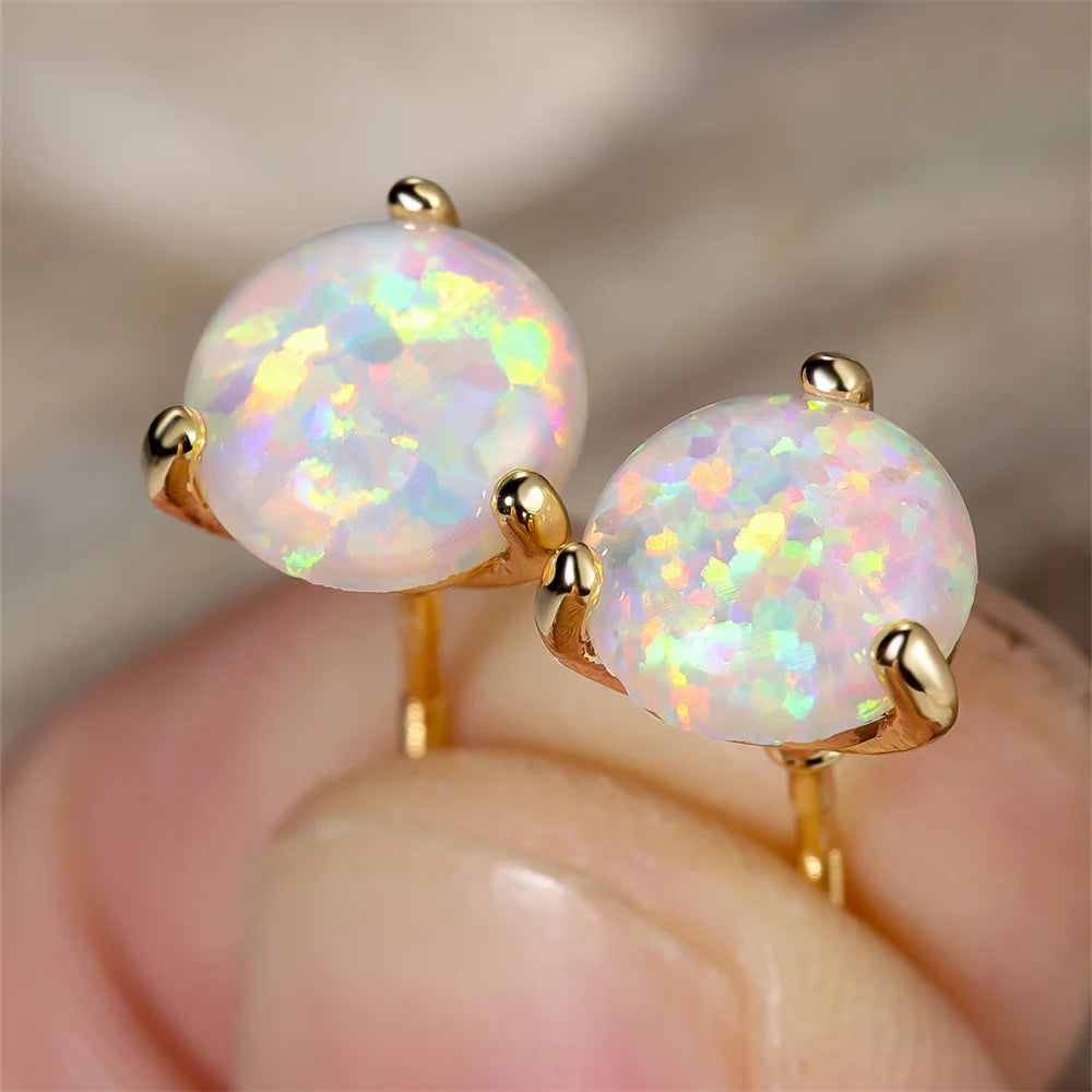 White Opal Screw-Back Stud Earrings | Gold-Plated