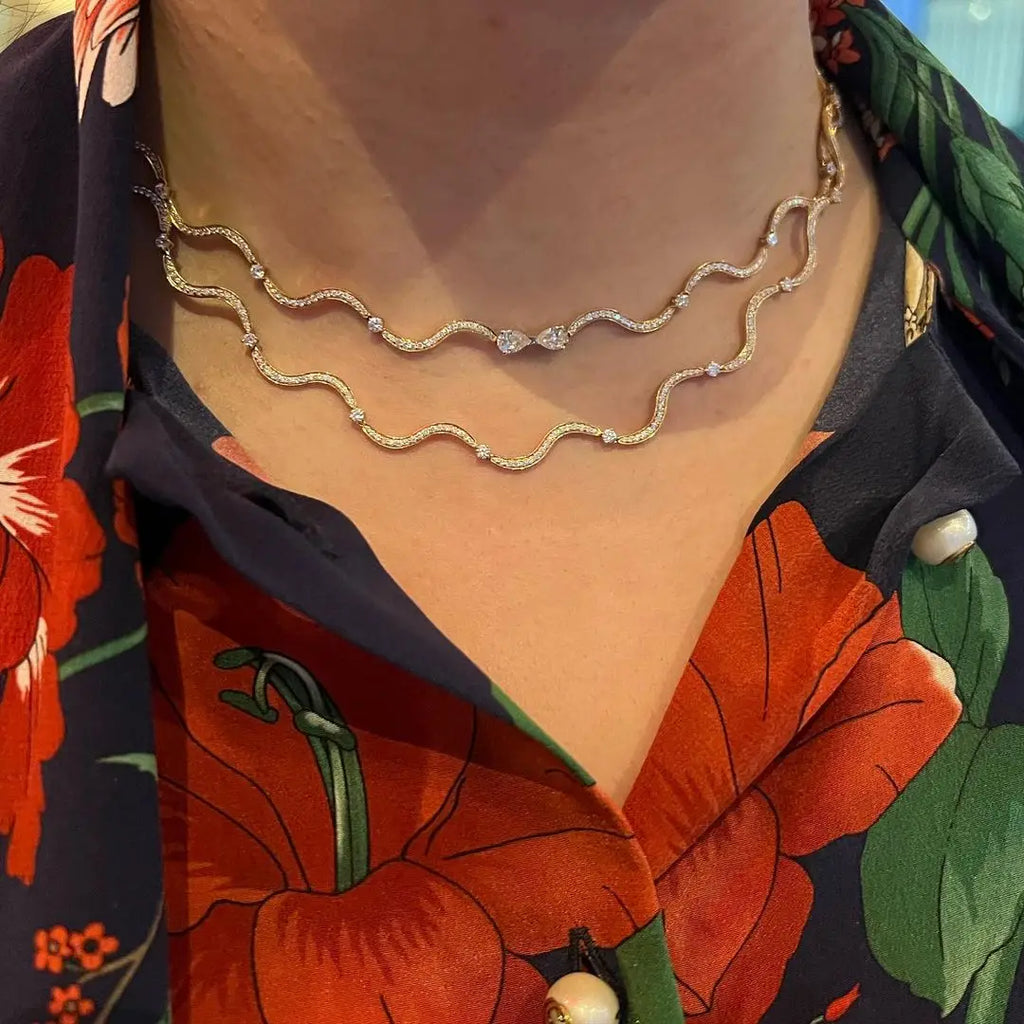 Cubic Zirconia Wave Choker | Micro-Paved Necklace
