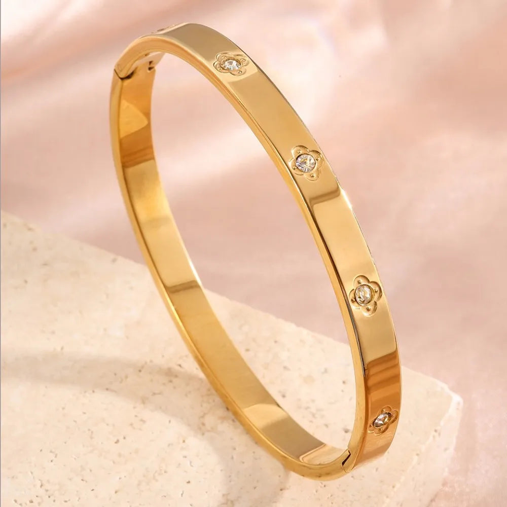 Zircon Bangle Set | Stacked Stainless Steel