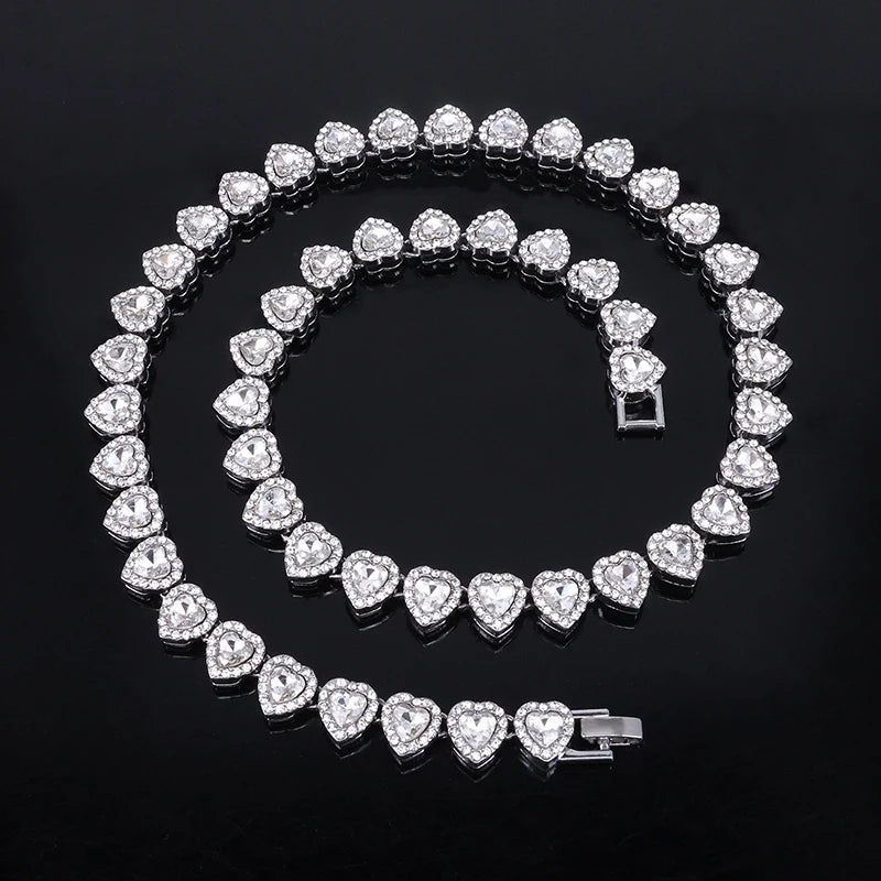 Heart Rhinestone Tennis Chain | Necklace & Bracelet Set