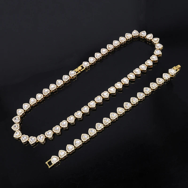Heart Rhinestone Tennis Chain | Necklace & Bracelet Set