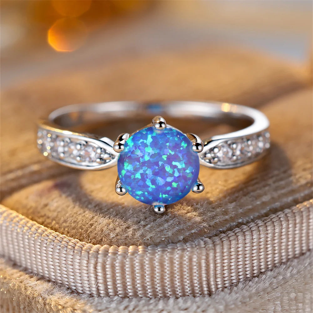 Six-Claw Opal Birthstone Ring | 925 Silver
