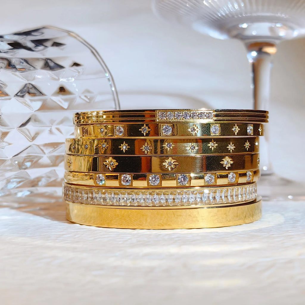 Cubic Zirconia Bangle | Waterproof Stainless Steel