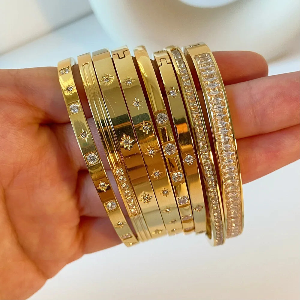 Cubic Zirconia Bangle | Waterproof Stainless Steel