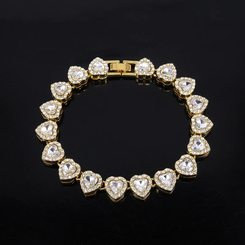 Heart Rhinestone Tennis Chain | Necklace & Bracelet Set