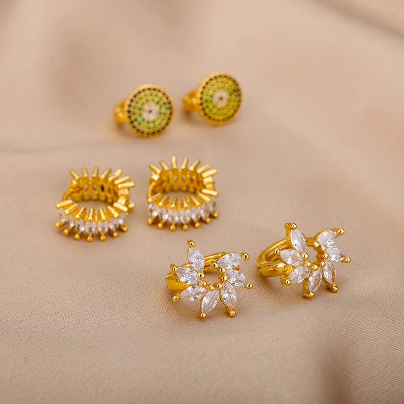 Zircon Circle Drop Earrings | Gold-Plated Stainless Steel