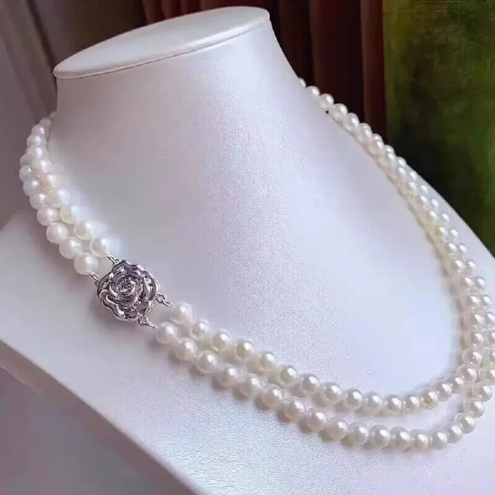 Double-Row Pearl Necklace | AAA 8-9mm White Pearls