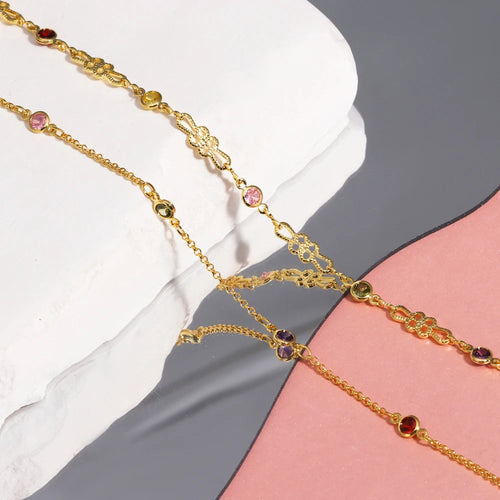 Colorful Zircon Station Necklace | 18K Gold-Plated