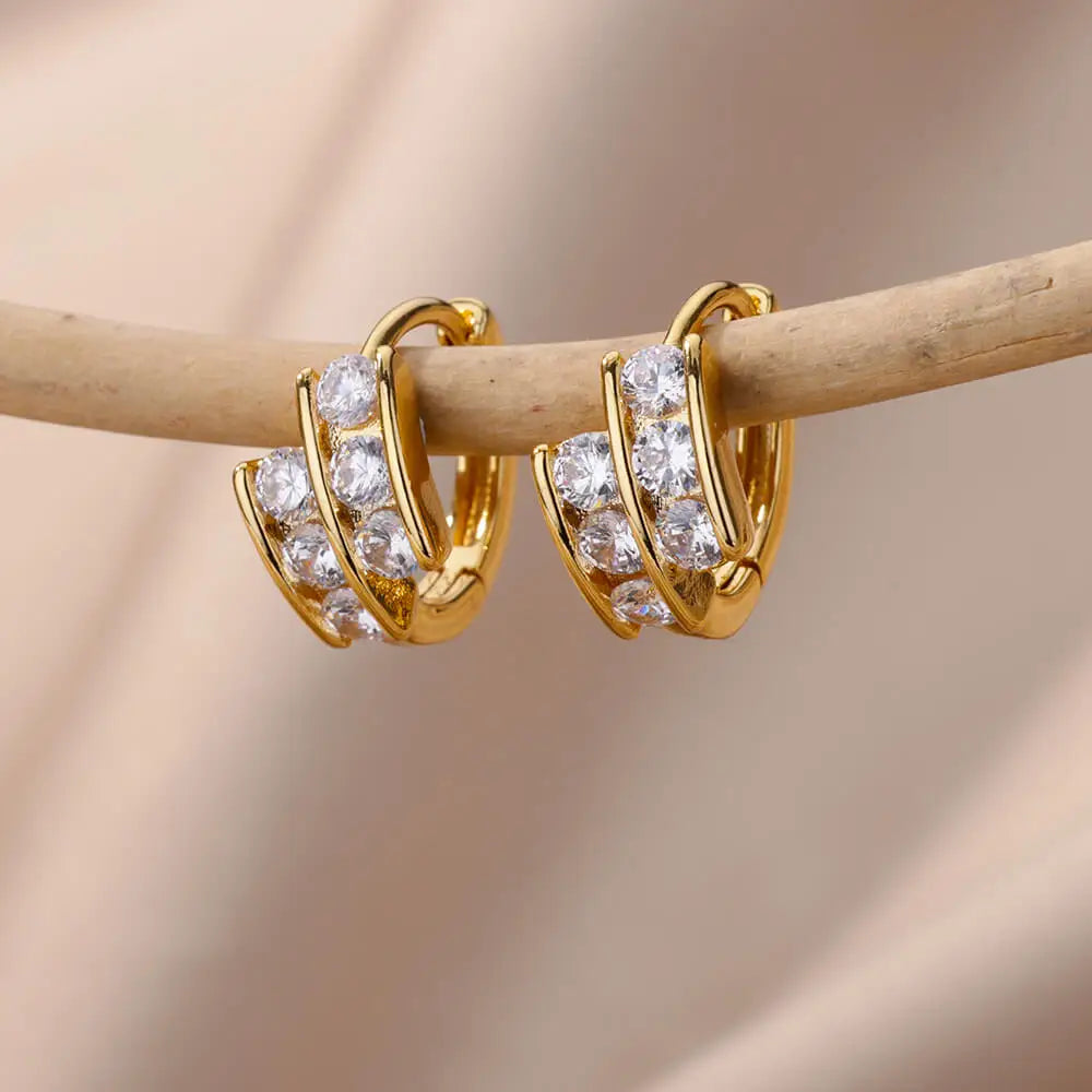 Zircon Circle Drop Earrings | Gold-Plated Stainless Steel