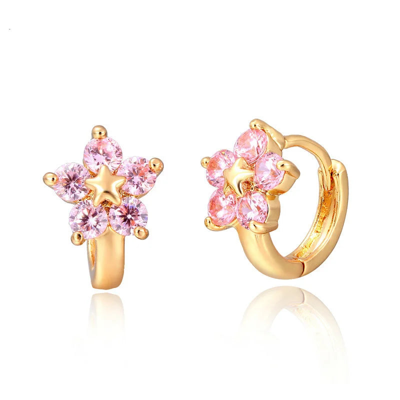 Star & Flower CZ Huggie Earrings | Anti-Allergic Gold-Plated