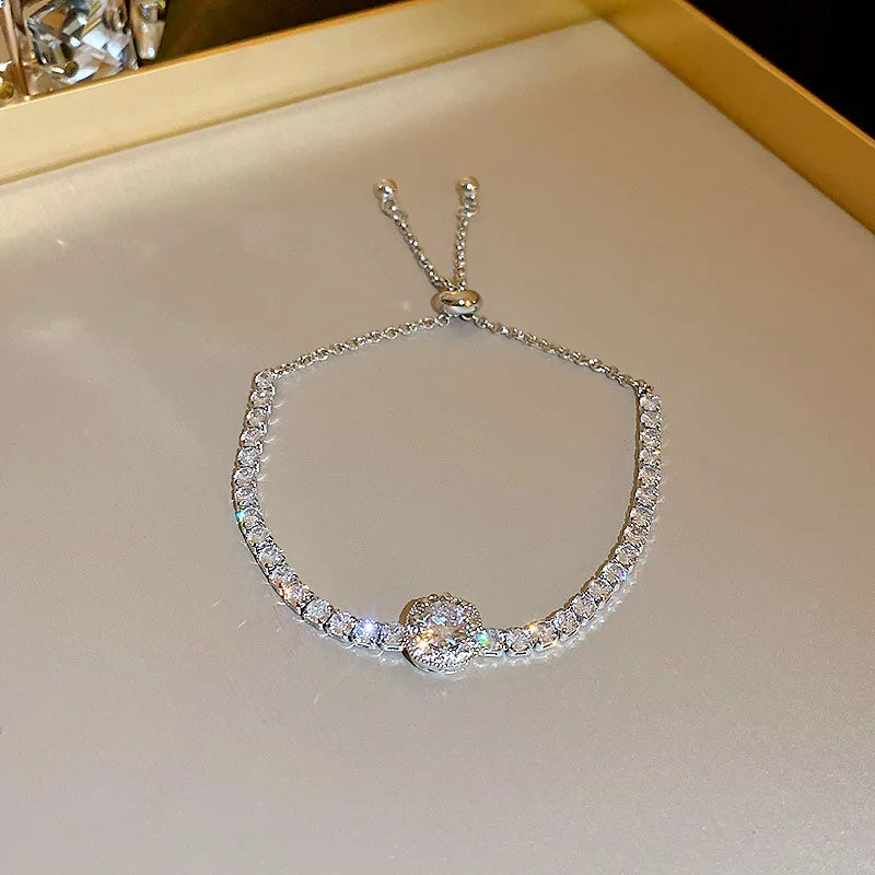 CZ Rhinestone Adjustable Chain Bracelet | 18K Gold-Plated