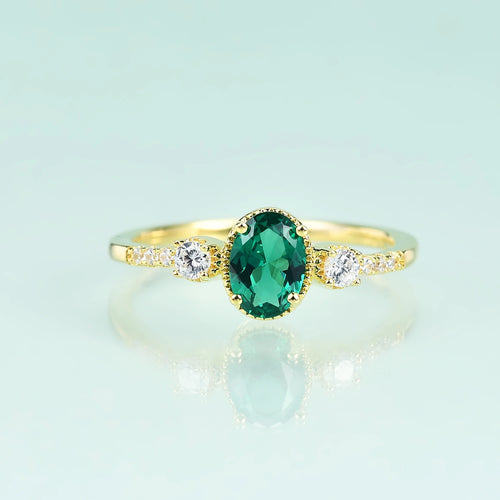 Colombian emerald gold ring with accent diamonds — SARAB Jewelry — detail 1