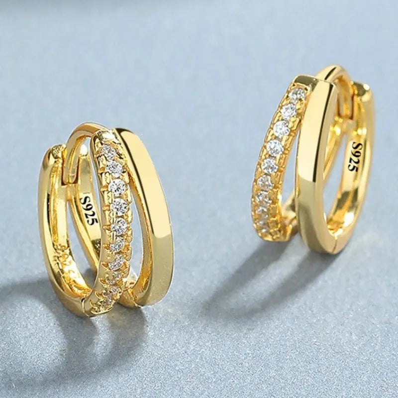 Double Circle CZ Hoop Earrings | Stainless Steel