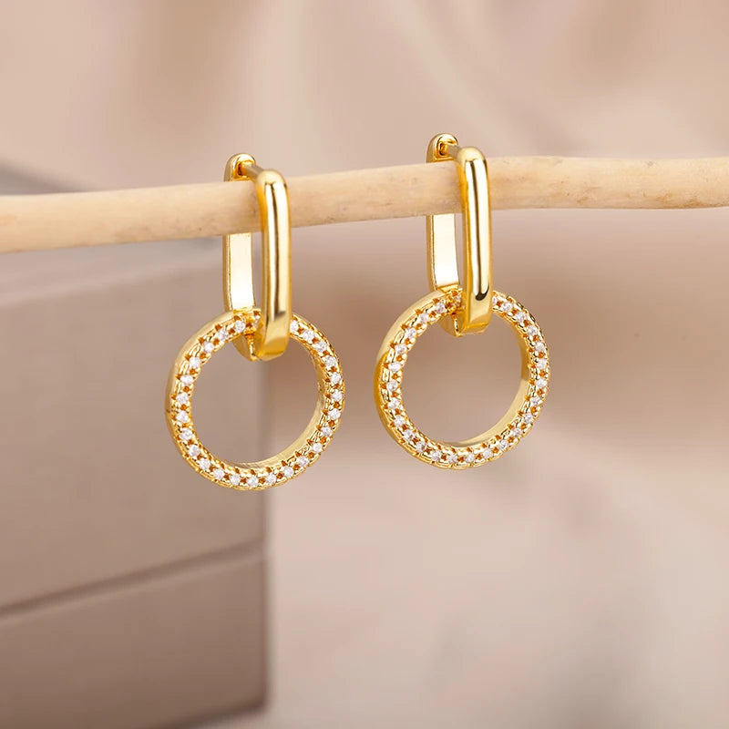 Zircon Circle Drop Earrings | Gold-Plated Stainless Steel