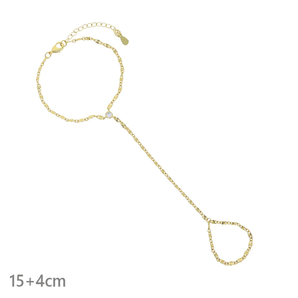 CZ Station Hand Chain Bracelet | 18K Gold-Plated