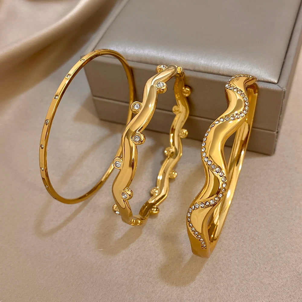 Wavy Open Bangle | Stainless Steel Cuff