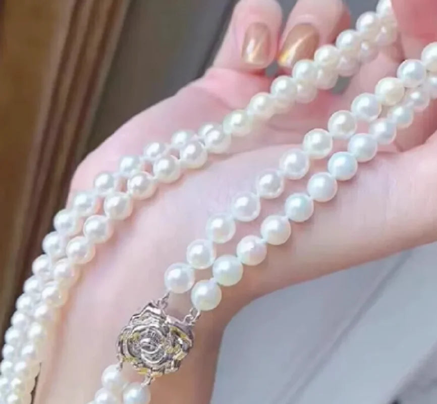 Double-Row Pearl Necklace | AAA 8-9mm White Pearls