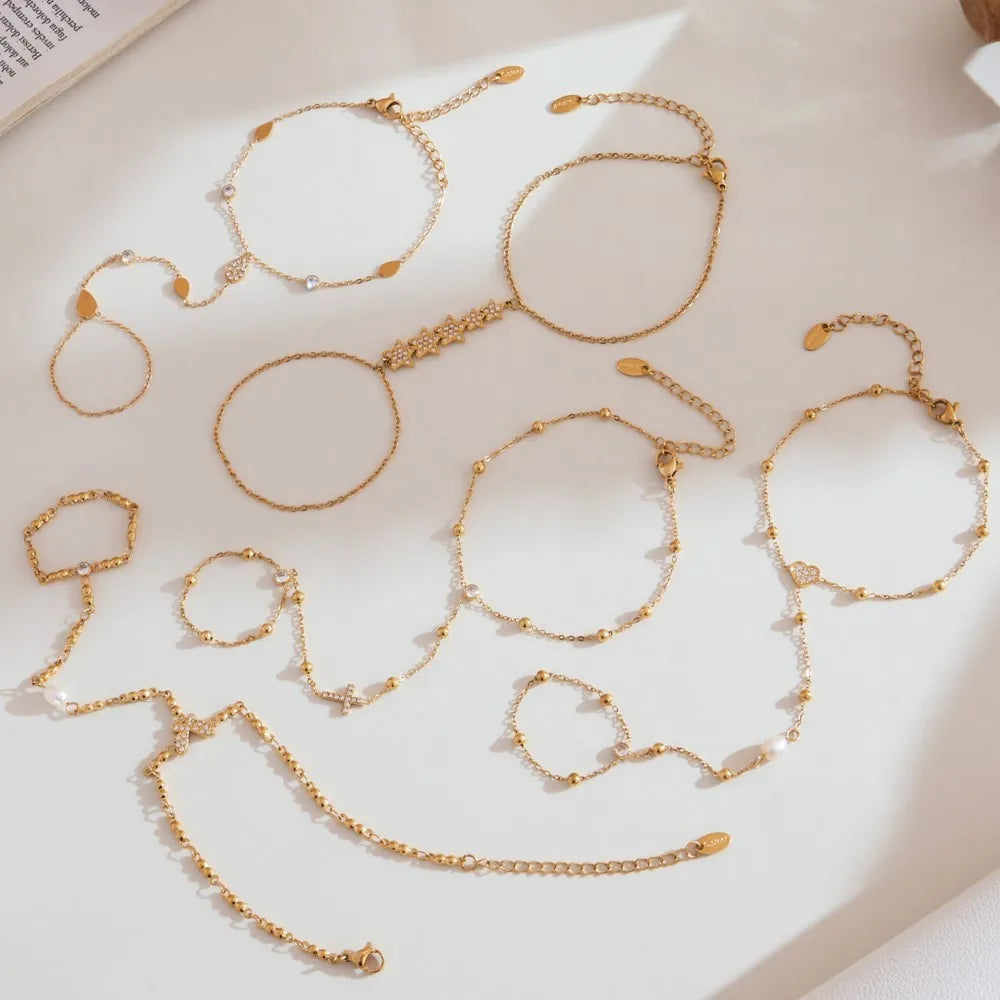 Dainty CZ Hand Chain Bracelet | 18K Gold-Plated Stainless Steel