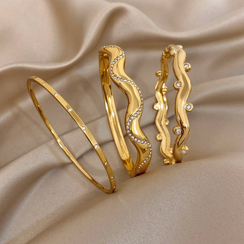 Wavy Open Bangle | Stainless Steel Cuff